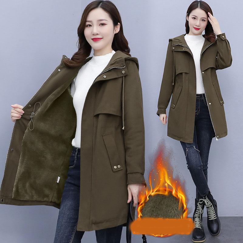 Autumn Winter Mom's Warm Cotton Jacket Parkas Jacket Women Wool Liner Thicken Warm Long Overcoat Loose Hooded Windbreaker Coats