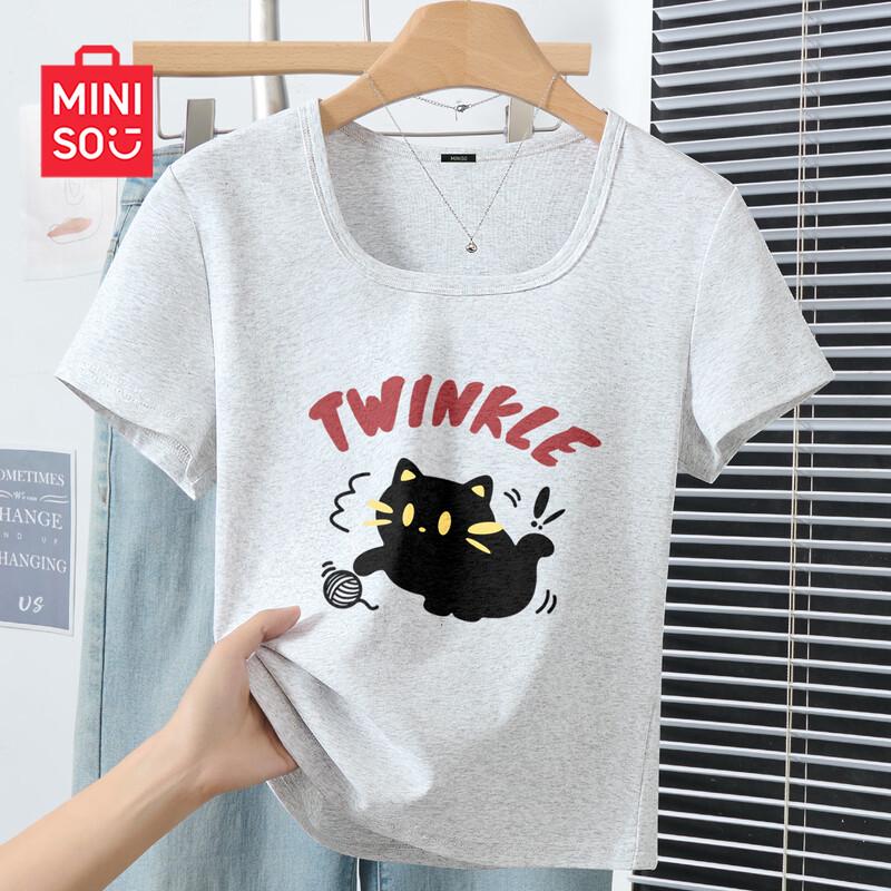 MINISO Women s Square Neck Short Sleeve T-Shirt L