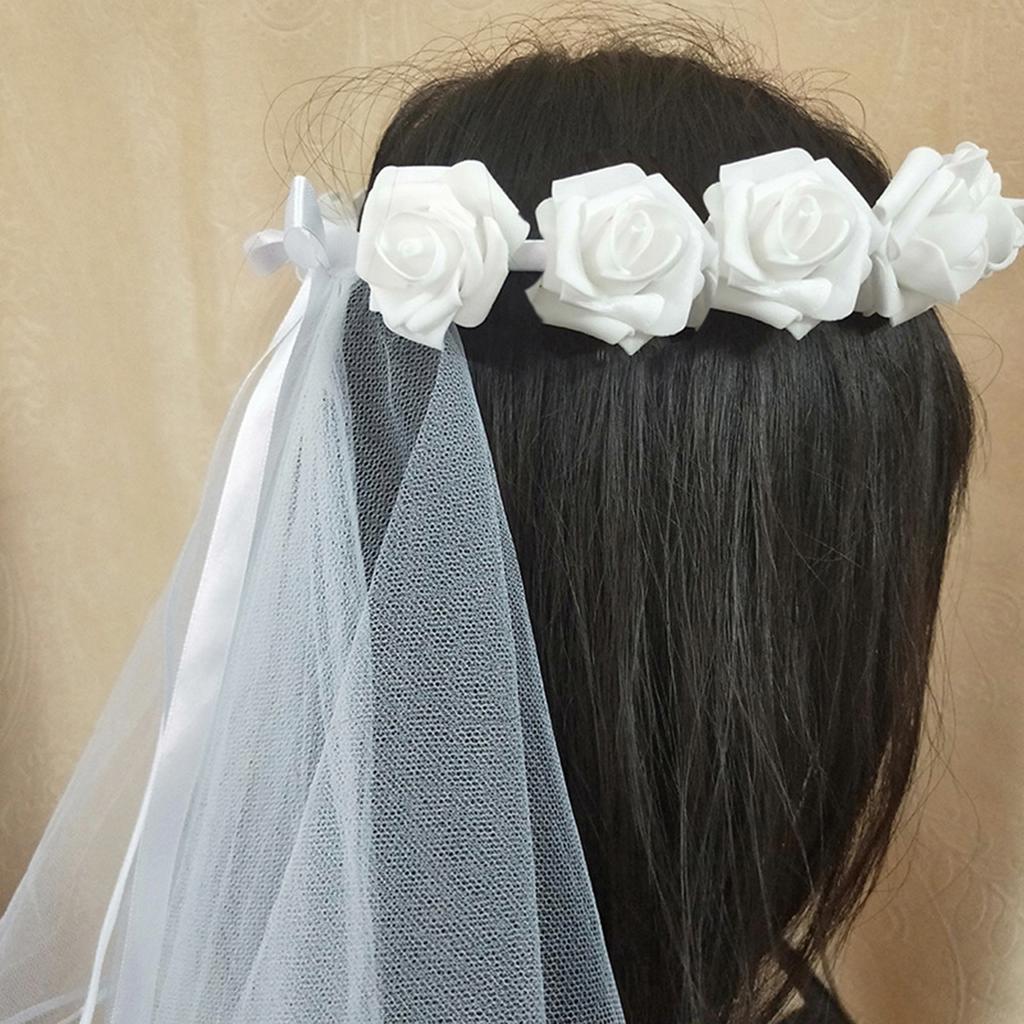 Elegant Floral Bridal Headband with Veil Wedding Headwear Bridal Wreath Veil for Bachelorette Party & Bridal Shower Gift