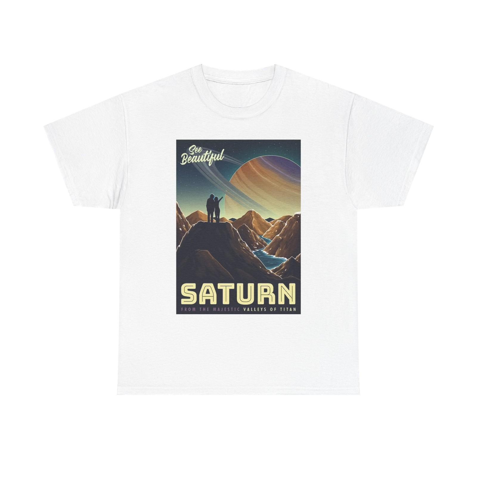 Saturn Space Graphic T Shirt Retro Outer Space Travel Unisex Heavy Cotton Tee L