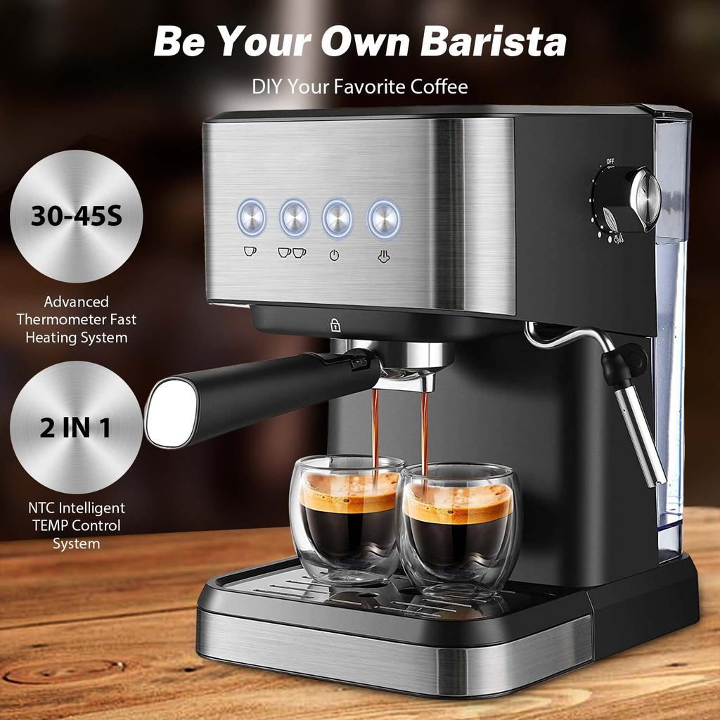 1050W Espresso Halbautomatische Kaffeemaschine 1.5L Edelstahl Kaffeemaschine Küche Espresso Mahlmaschinen