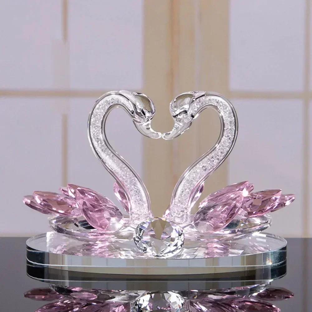 Kristallsvanfigurer Glas-svanar Prydnader Djur Pappersvikt Diamant Hantverk Bord Heminredning Hantverk Miniatyrgåvor