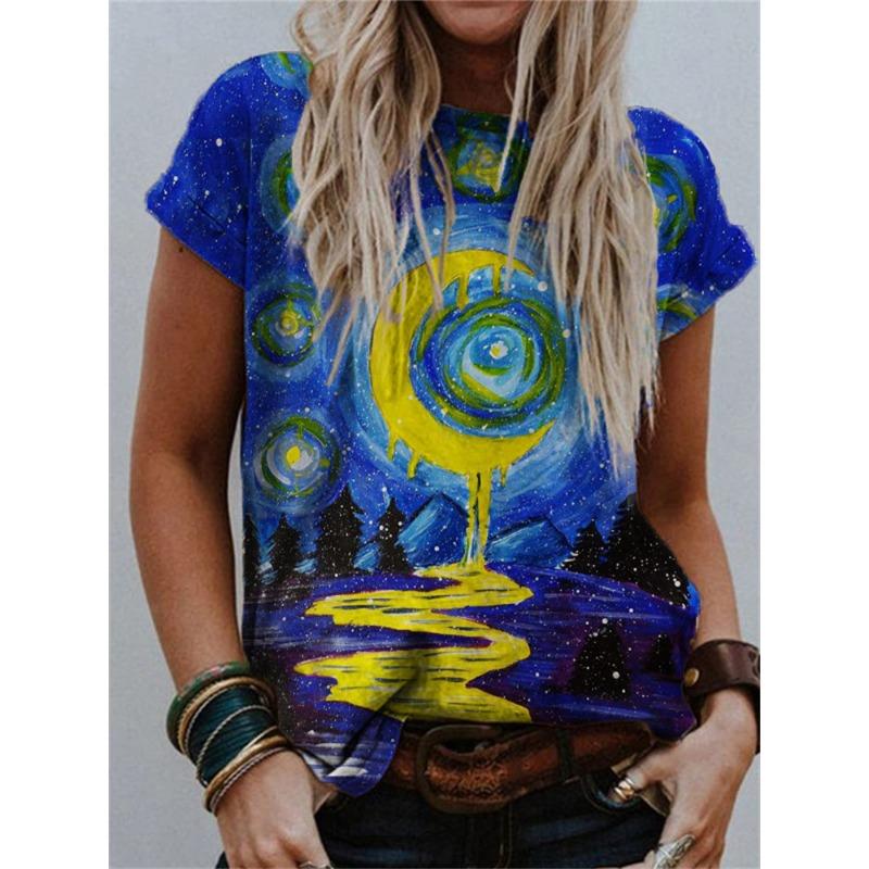 Summer Round Neck 3D Print Top Fashionable Casual Short Sleeved Women's T-shirts