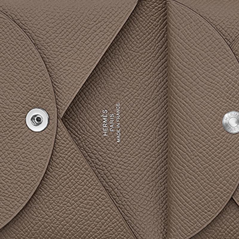Hermes Calvi Duo Silver Buckle Epsom Calfskin Card Holder Wallet Unisex Wallet Elephant-Grey H083035CK18