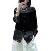 Black Silk Velvet Long Sleeve Top - New Chinese Style Women's Autumn Shirt
