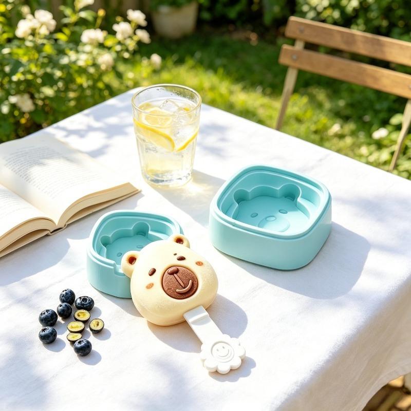 1pc Silicone Mold Cartoon Design With Lid DIY Tool For Making Ice Cream Cheese Stick Jelly And Popsicle For Kids