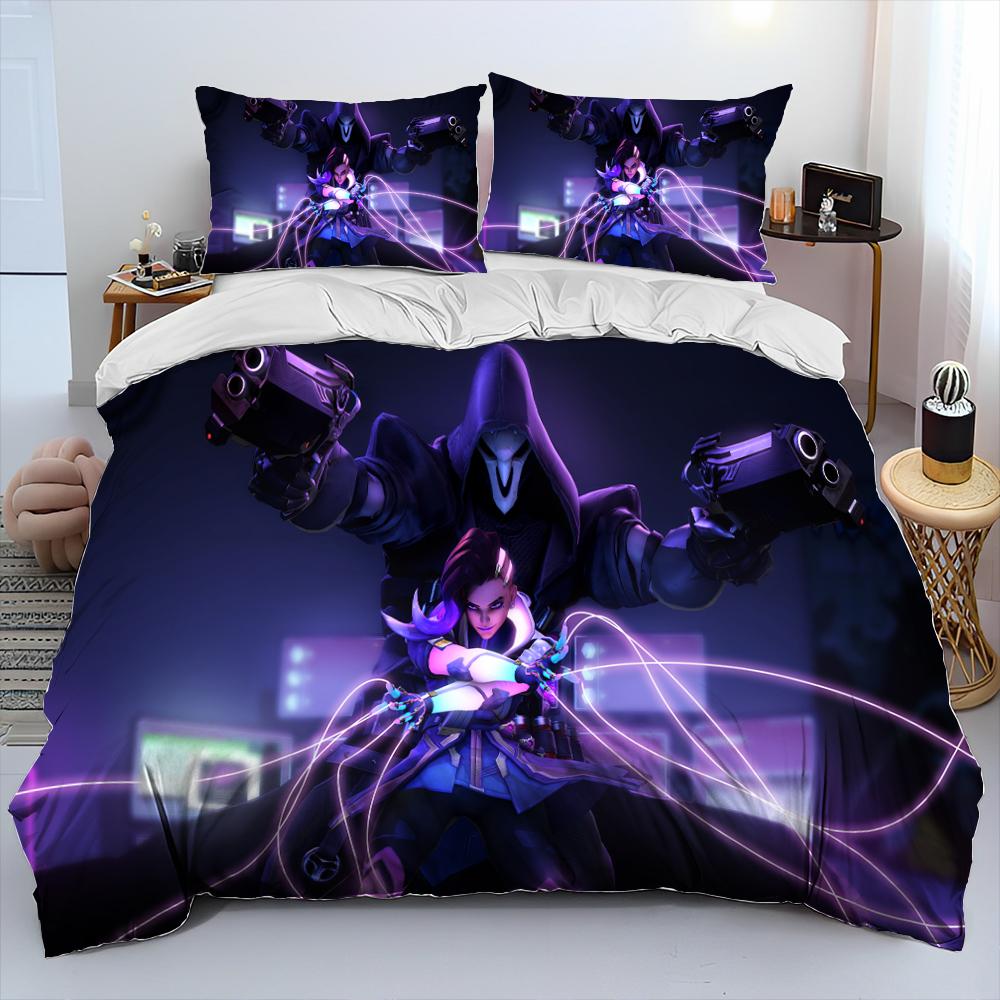 3D OW Overwatch Game Gamer DVA Comforter Bedding Set,Duvet Cover Bed Set Quilt Cover Pillowcase,King Queen Size Bedding Set Kids