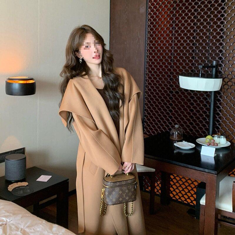 

Camel Wool Coat: Stylish Mid-Length, Large Lapel, Double-Sided Cashmere for Women, Autumn/Winter 2025. L верблюд