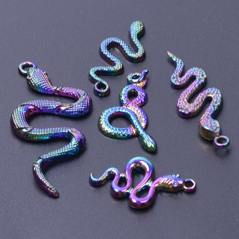 Snake Charm Cobra Rainbow Pendant 5pcs Mix Animal Charms For Jewelry Making Supply DIY Necklace Fashion Earring Punk Accessories