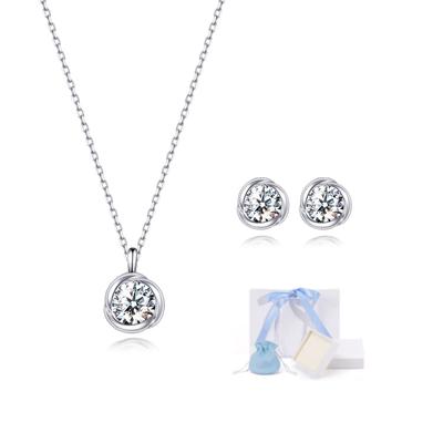 Necklace Ladies Earrings Set Finest Zirconia Pendant Silver White Day Birthday Anniversary Jewelry Popular Day Gift Carat [Free Bird] "Rose Kiss"