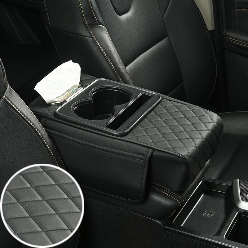 Boîte d'accoudoir de voiture Épaissir Coussin de hauteur Repose-bras Coussin avec poche Porte-gobelet pour mouchoirs Coton à mémoire de forme Support de coude Coussin de hauteur