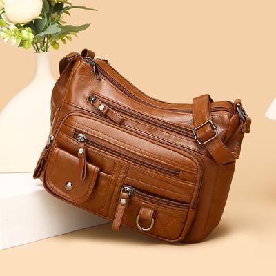 Women's Crossbody Bag, Synthetic Leather Shoulder Bag with Adjustable Shoulder Straps, Lightweight Multi Pocket Bag with Zipper
