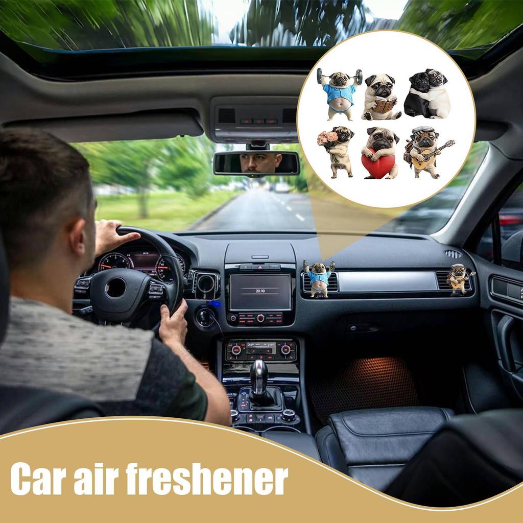 Car Vent Air Freshener Decorative 2D Acrylic Dog Shape Auto Scent Diffuser 6 Pieces Car air freshener pug car accessories