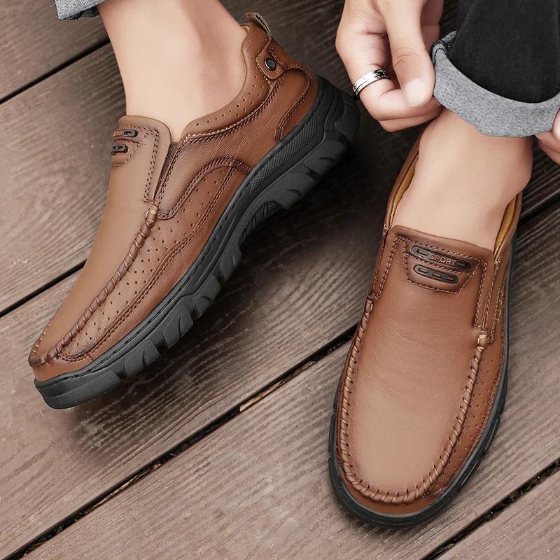 Fashion New Men Casual Shoes Genuine Leather Men's Handmade Slip-on Driving Shoes Flat Loafers Moccasins Walking Hombre Zapatillas Male
