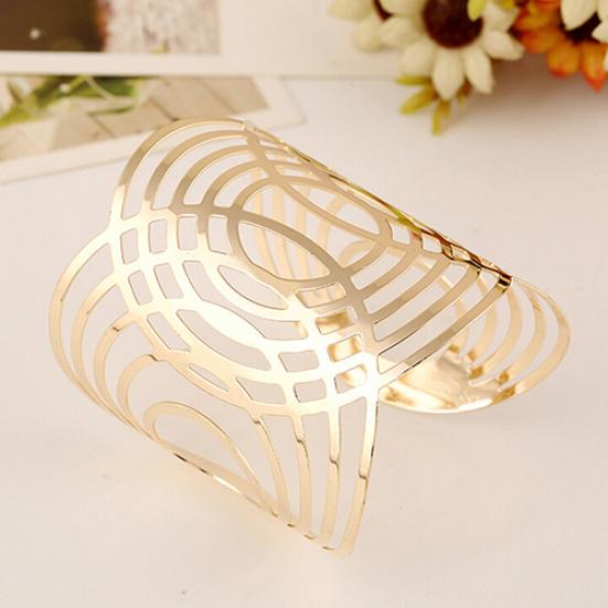 Hot Fashion Unisex Geometric Hollow Out Gold Silver Bangle Punk Cuff Warped Bracelet