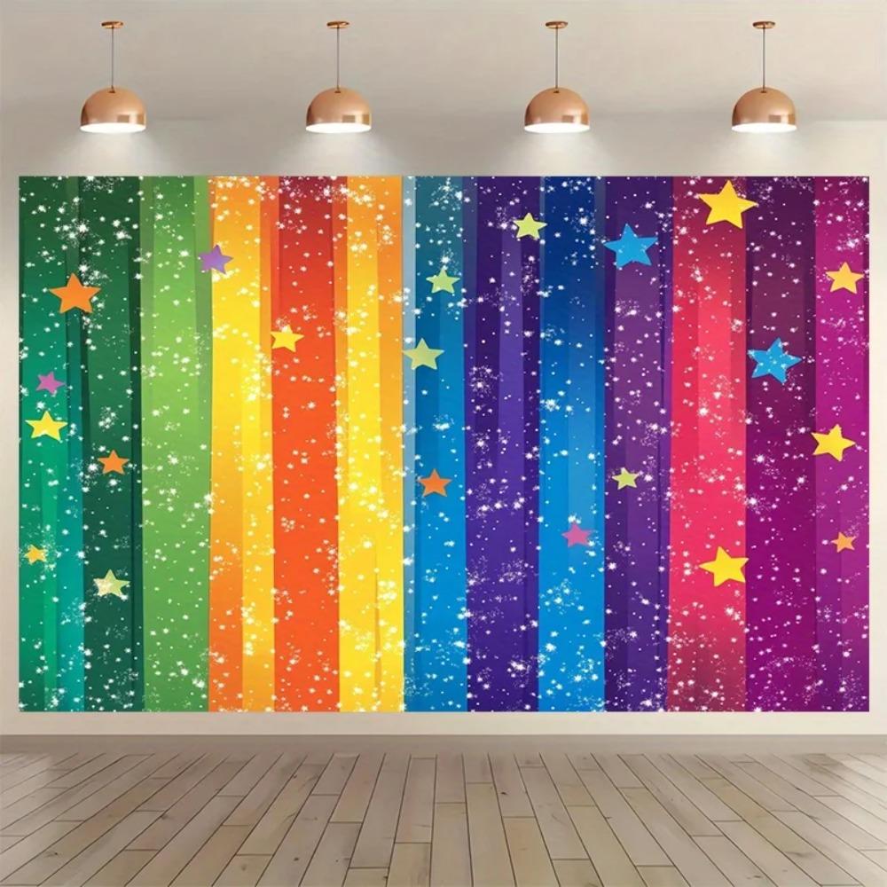 Colorful Rainbow Gradient Starry Sky Banner Background Decorative Photography Background for Adult Children's Birthday Parties