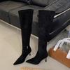 Over-the-knee boots for women, two wearing large tube circumference, new suede pointed stiletto high heel pleated piled boots in autumn and winter 20