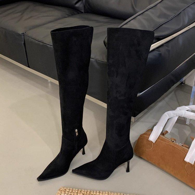 Over-the-knee Boots for Women, Two Wearing Large Tube Circumference, New Suede Pointed Stiletto High Heel Pleated Piled Boots In Autumn and Winter 20