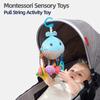 Baby Pull String Activity Plush Toy with Teether Rattle & Squeaker Crib Stroller Mobile Toys Fine Motor Skills Development Toys with Rich Accessories