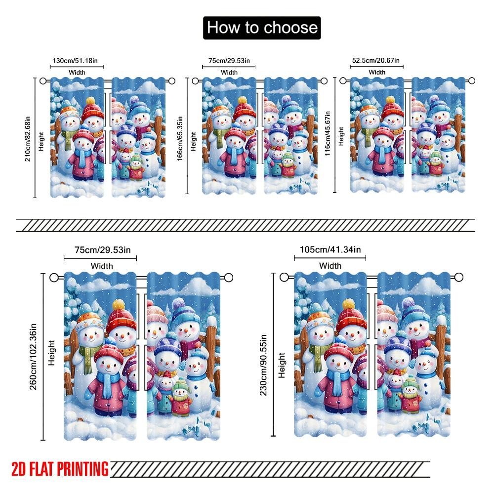 2pcs,2D Plane Printing Curtains&Window Treatment Snowman Family Winter Versatile Polyester Fabric (without Rod) Room Decor