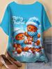 Women'S Christmas T-Shirt 3D Printed Gingerbread Men's T-shirts & Snowflakes Round Neck Short Sleeve Summer Top Y2k Ladies Cloth