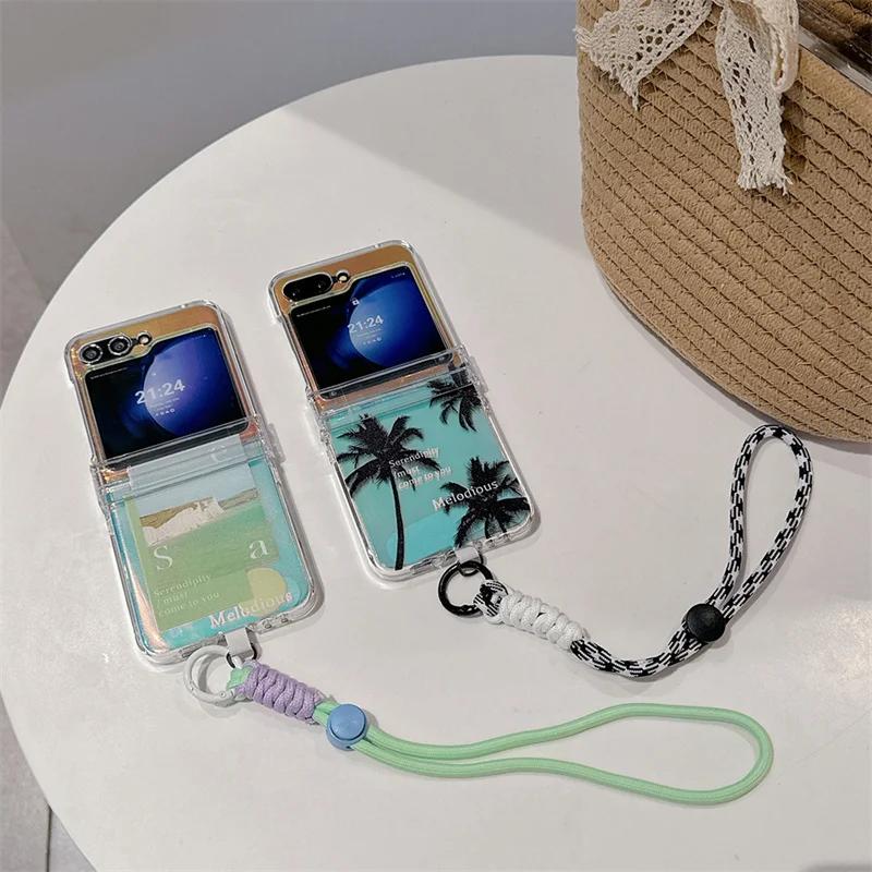 Für Samsung Galaxy Z Flip 6 5 4 3 Hülle Z Flip5 ZFlip 5 ZFlip5 Niedliches Baum Lanyard Harte Stoßfeste Hülle mit Handschlaufe