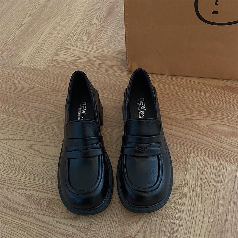 

Thick high heels versatile British style small leather shoes women s 2025 spring and summer new Korean version black Mary Jane shoes loafers 35