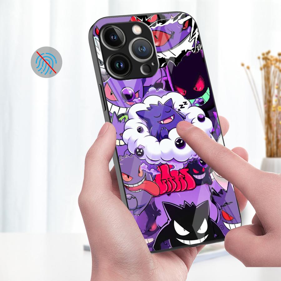 Glass Case for iPhone 17 Pro Max 12 16 14 8 Air 15 Plus 13 11 XR Phone Cover Hot Pokemon Gengar
