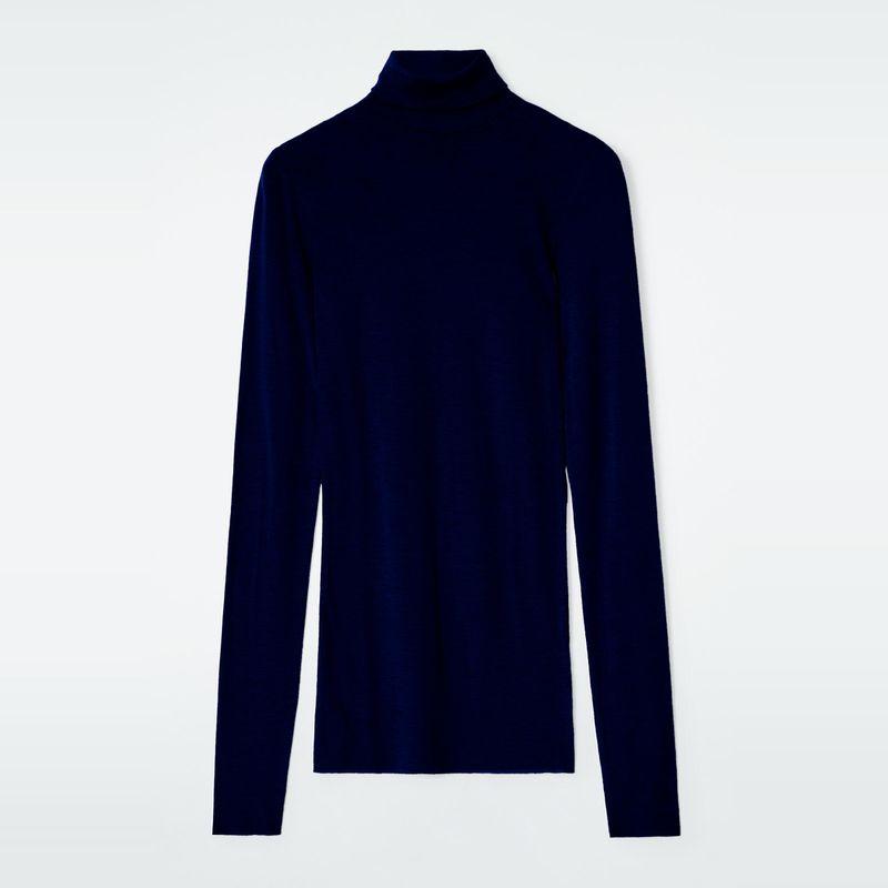 Mernu Wool Blend Sweater Turtleneck Regular Slim fit Slimming Angora Knit Bottoming Shirt Blue Angora
