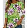Spring Autumn Women's T-shirt O Neck Long Sleeved 3D Floral Print Fashion Loose Casual Retro Tops