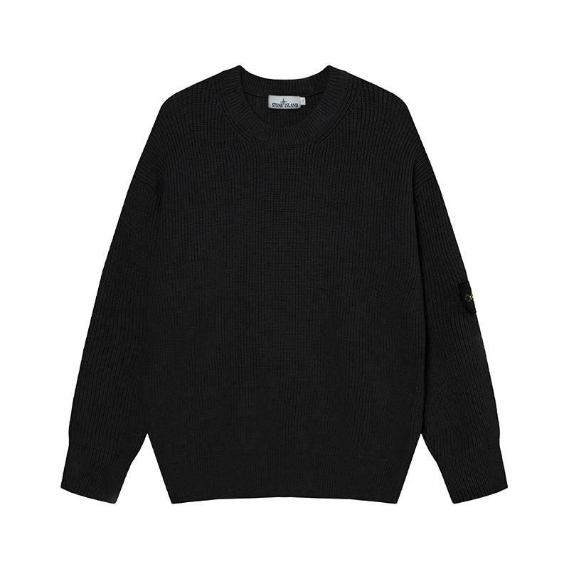 Unisex Solid Color Knit Pullover Sweater with Drop Shoulders