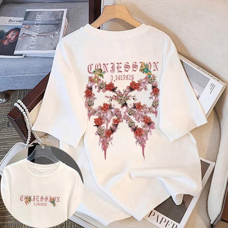 

Мультяшная Графическая Детская Взрослая Футболка с Принтом Цветка и Бабочки Летняя Женская Мода Девочка Футболка с Коротким Рукавом Топ Пуловер 100