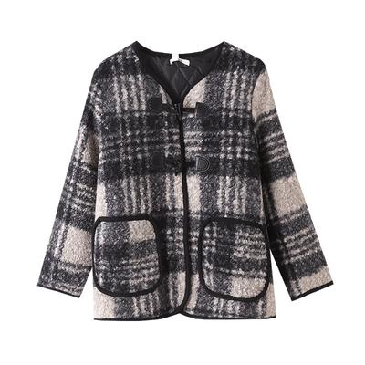Plus-size Women's Coat with Fleece and Thickened Faux Lambskin, Winter Coat with Horn Check Pattern