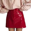 Qooth Red PU Leather Bodycon Mini Skirt Sexy High Waist Faux Leather Skirt Bold & Fashionable QT2820