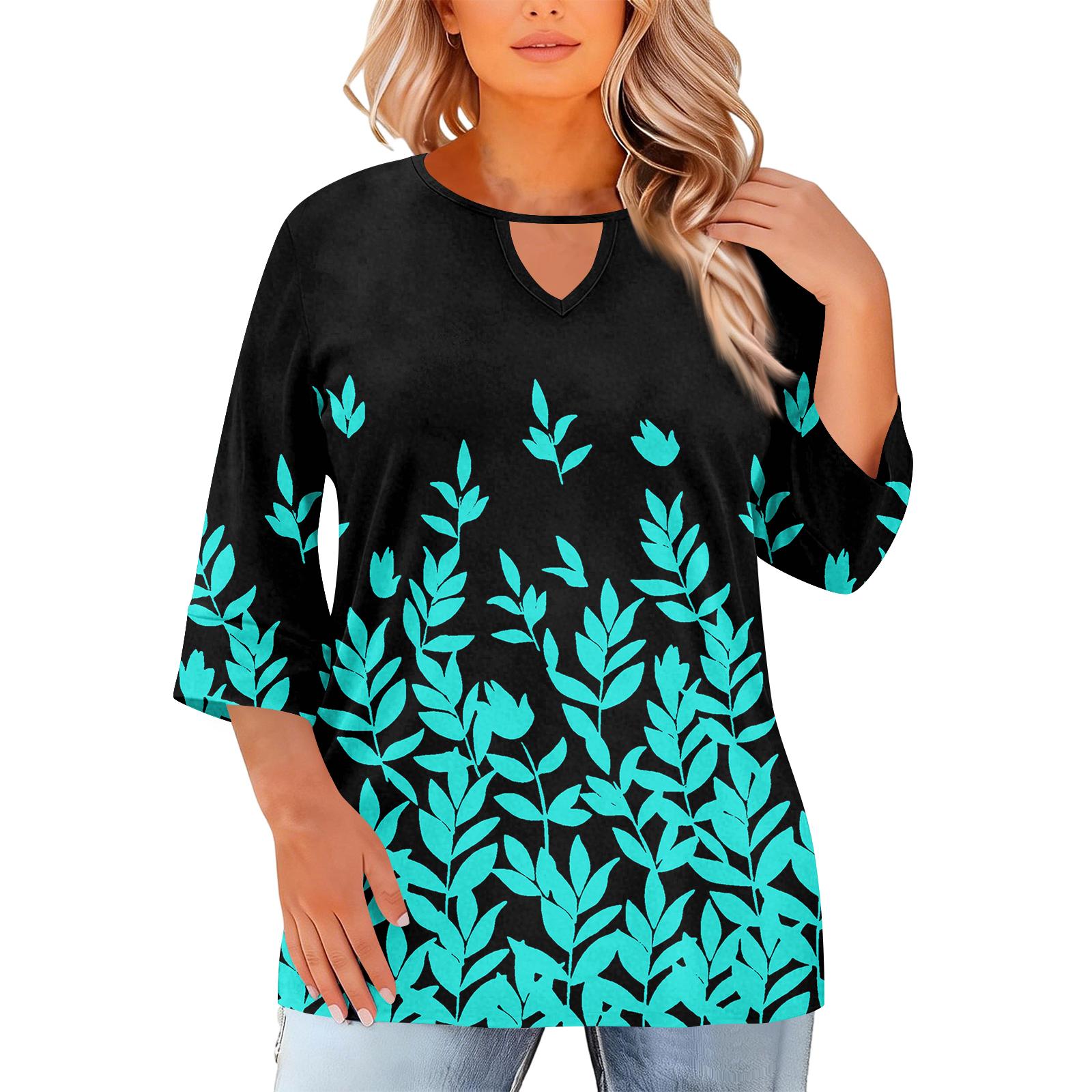 Women s Fashion Casual Round Neck Three-Quarter Sleeve Oversized Print Top XXL