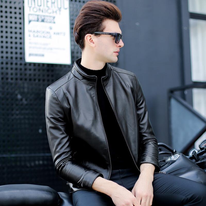 Men's Padded Lambskin Stand Collar Leather Jacket