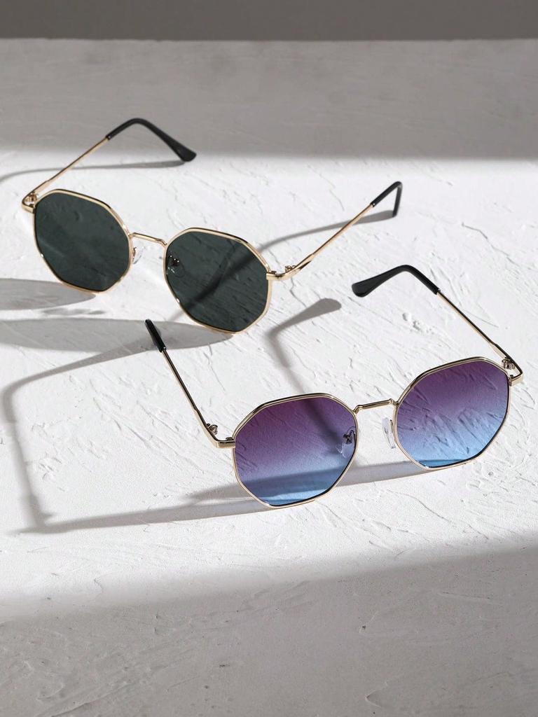 1/2PC S Fashion Geometric Metal Frame Women Sunglasses For Men Daily Life Shades Eyewear Accessories.