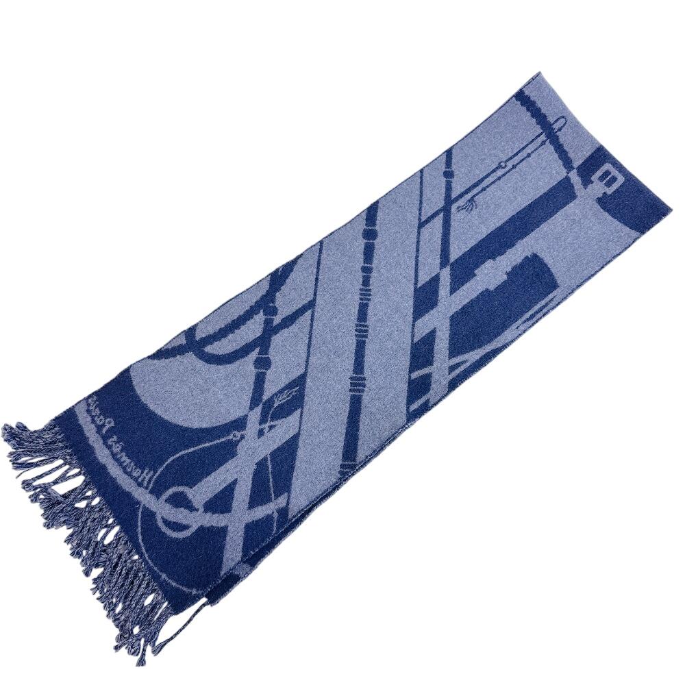 HERMES cashmere Click crack Scarf Navy cashmere Used