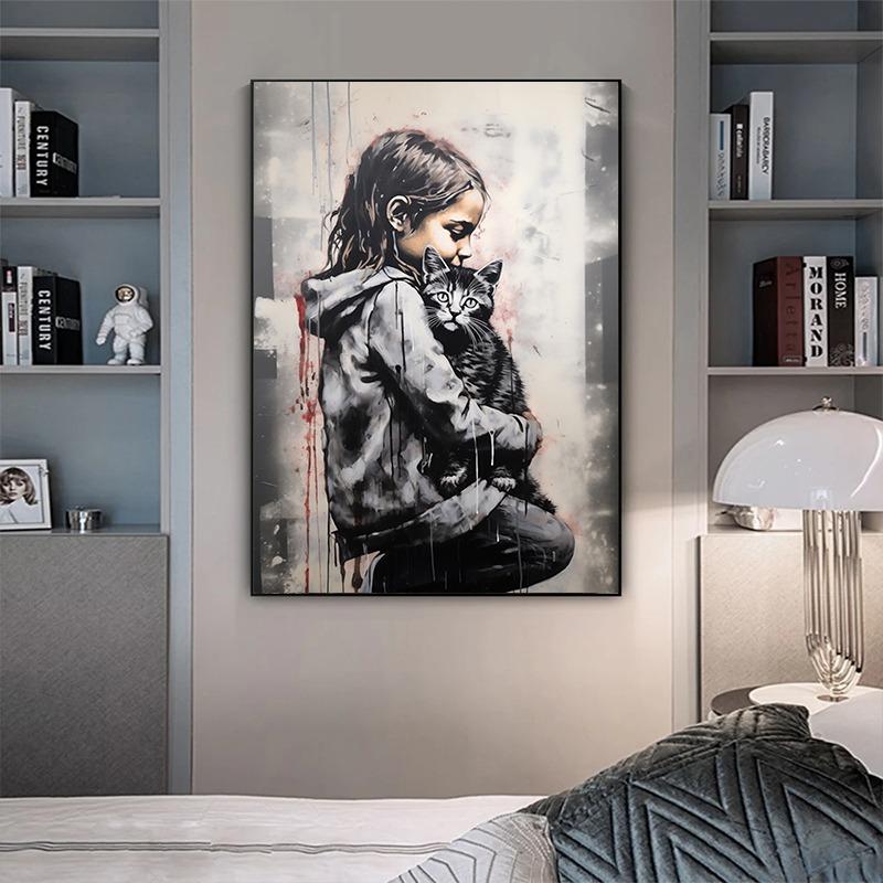 Pop Street Graffiti Veggkunst Banksy Gutt Jente med Ballong på Lerret Plakater og Trykk Maleri for Stue Hjemmeinnredning Gaver