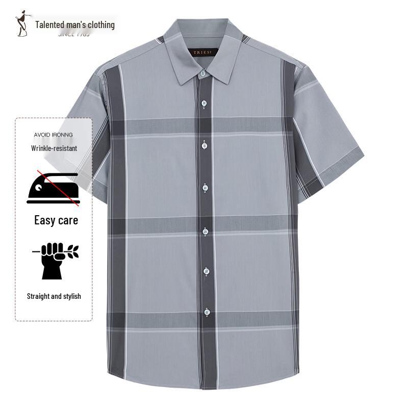 TRIES Men s Plaid Slim Fit Short Sleeve Casual Shirt Summer 2026 L
