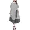 Vestito estivo da donna, taglie forti, in rete, patchwork, scollo rotondo, manica corta, tasca con toppa abbinata, coulisse, casual, da donna, midi, per pendolarismo