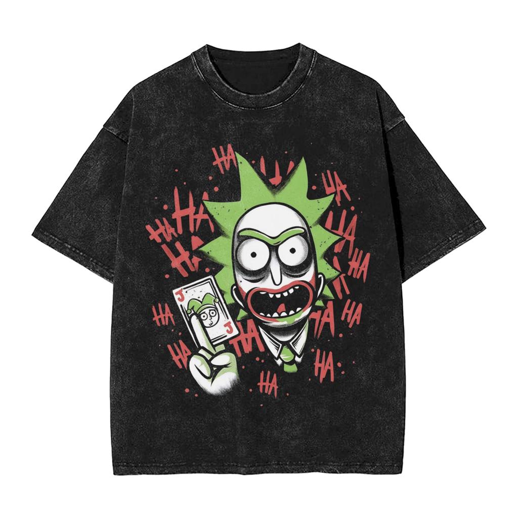 R-Rick and M-Morty Vintage Washed T-Shirt Men Polyester Clothing Kawaii Adventure Crewneck Short Sleeve
