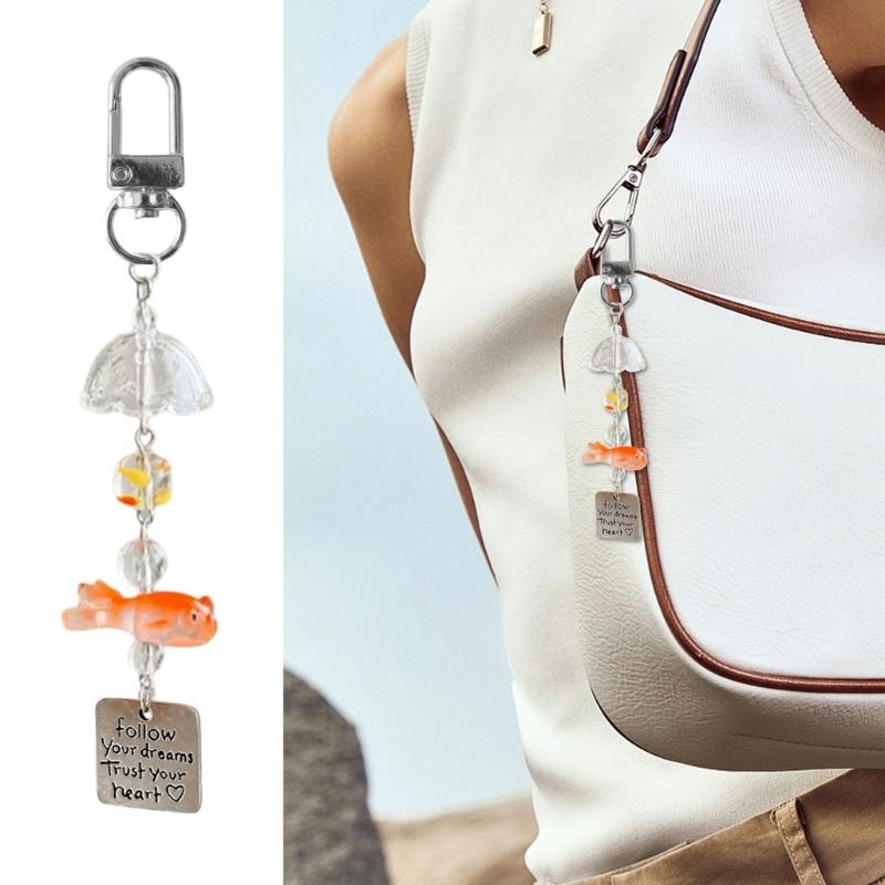 Handmade Beaded Door Charm Resin Keychain Dreamy Goldfish Designs Decorative Accessory