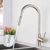 Modern Kitchen Faucet, 360° Rotating + Dual Spray Modes, 304 Stainless Steel, Brushed Finish, Black/silver Accessories.
