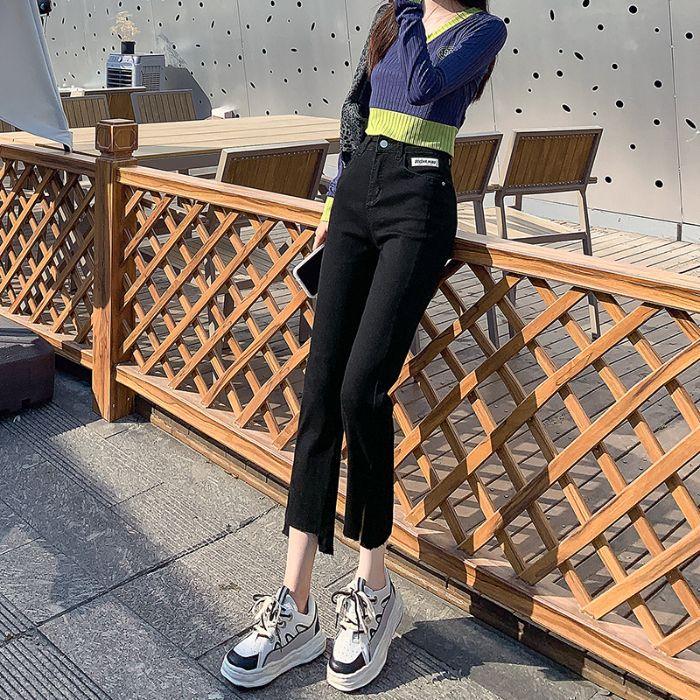 Spring Light Tone High Waist Stretch Slim Narrow Petite Smoke Pipe Denim Pants Ladies Casual Pants Oversize Denim Trousers