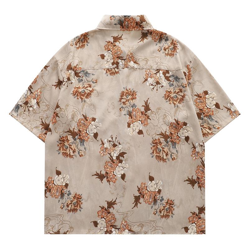 Hong Kong style retro oil painting printed shirt short sleeve male and female teenagers summer design sense niche bf lazy style shirt