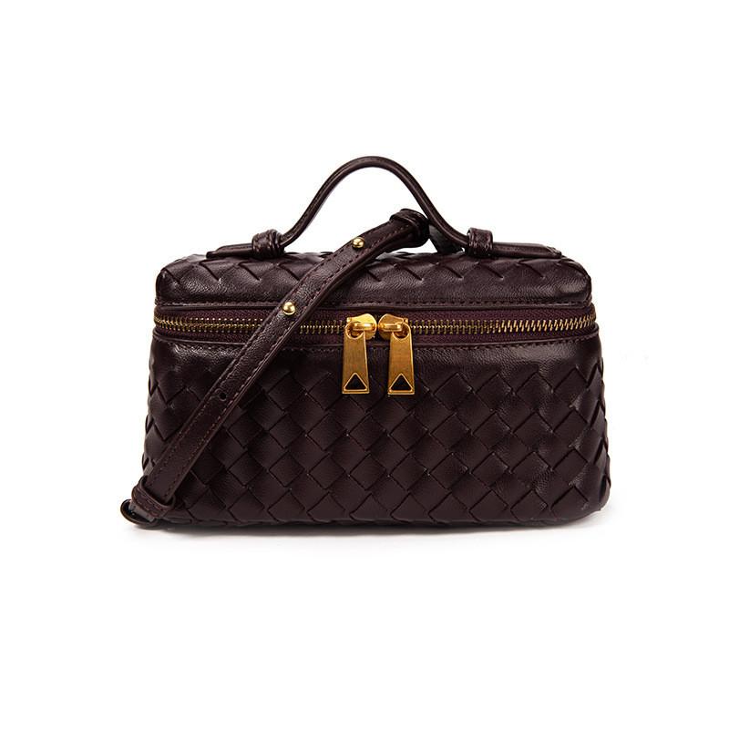 Woven Small Pu Handbag Makeup Bag With Inner Pockets For Women Casual Outings