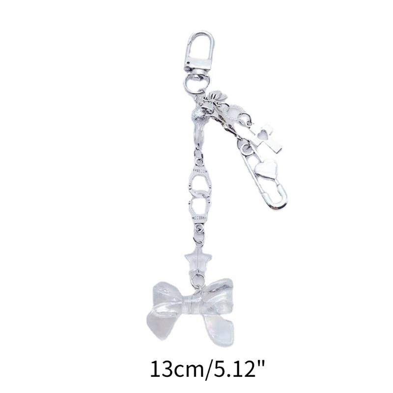 Modische Schleife Schlüsselanhänger Süß Cool Kreuz Perlen Schlüsselanhänger für Damen Tasche Schmuck