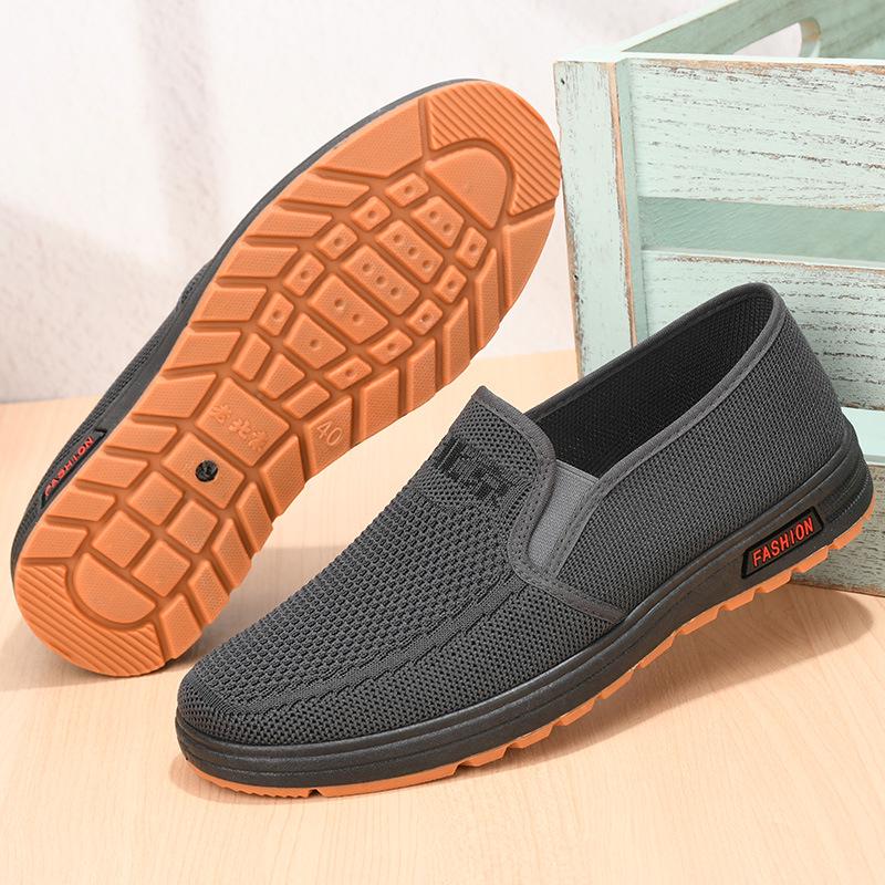Stylowe buty z tkaniny pekińskiej na wiosnę/jesień dla mężczyzn w średnim wieku - Oddychające, codzienne, skórzana podeszwa, miękkie buty taty z latającej tkaniny