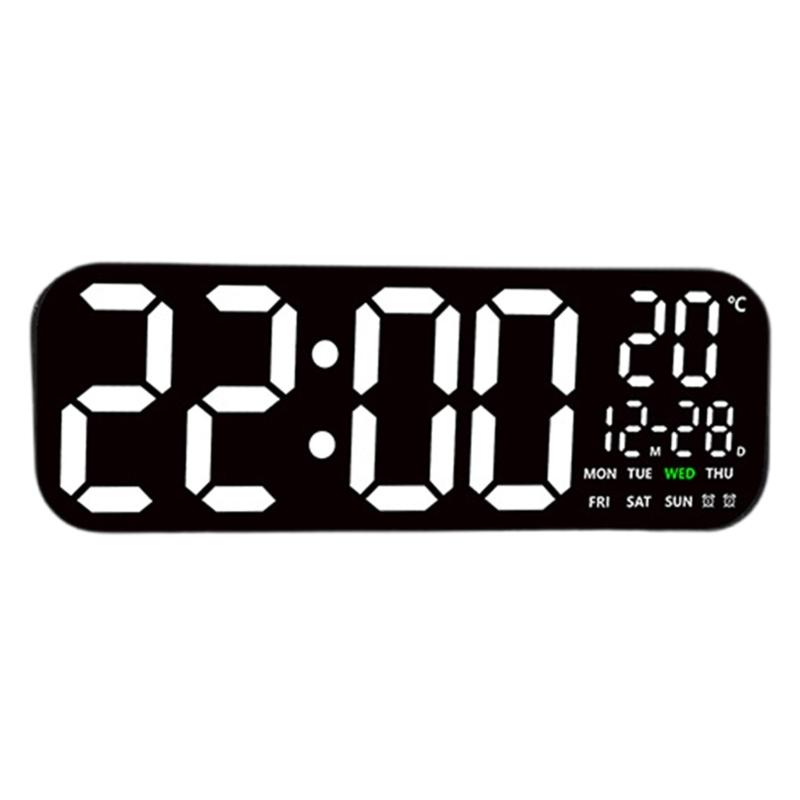 Large LED Digital Wall Clock with Remote Control Date Week Temperature Display Auto Dimming for Living Room Bedroom